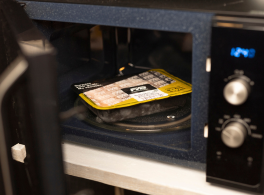Step 3 — Heat up your high protein meal in 8 minutes max. No mess, no hassle.